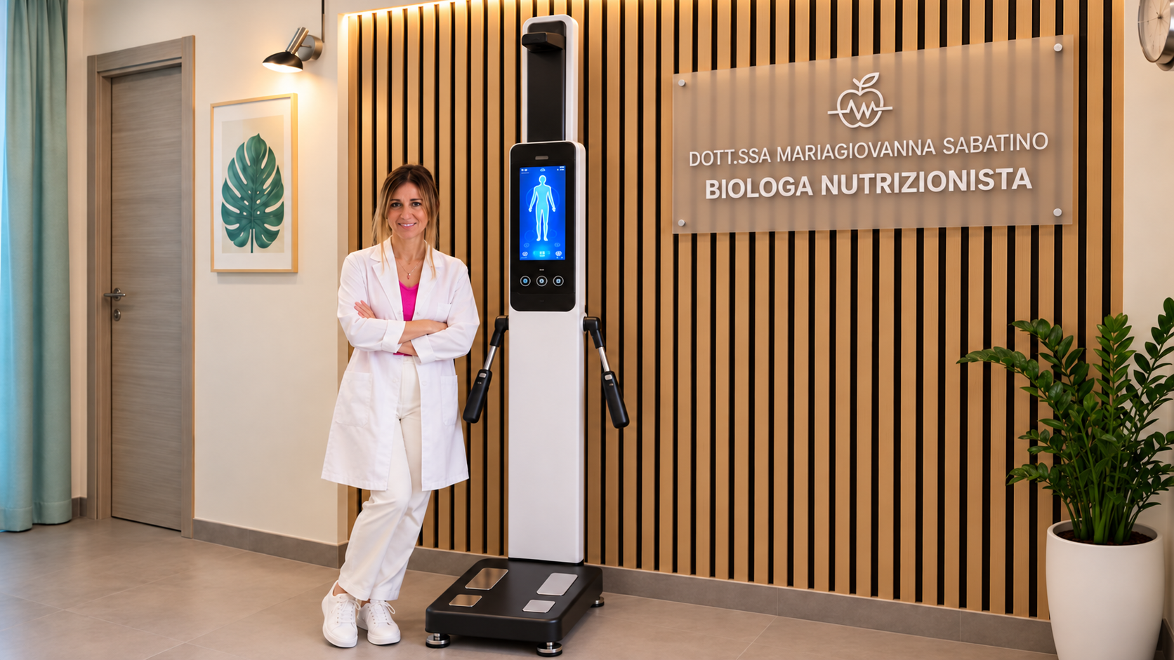 Nutrizionista e scanner corporeo in studio moderno